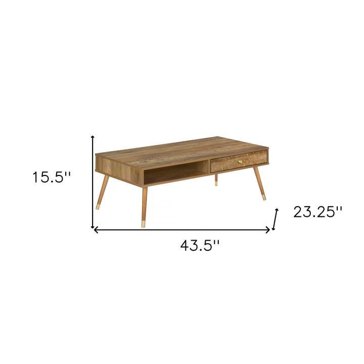 44" Walnut Rectangular Coffee Table With Drawer And Shelf Image 9