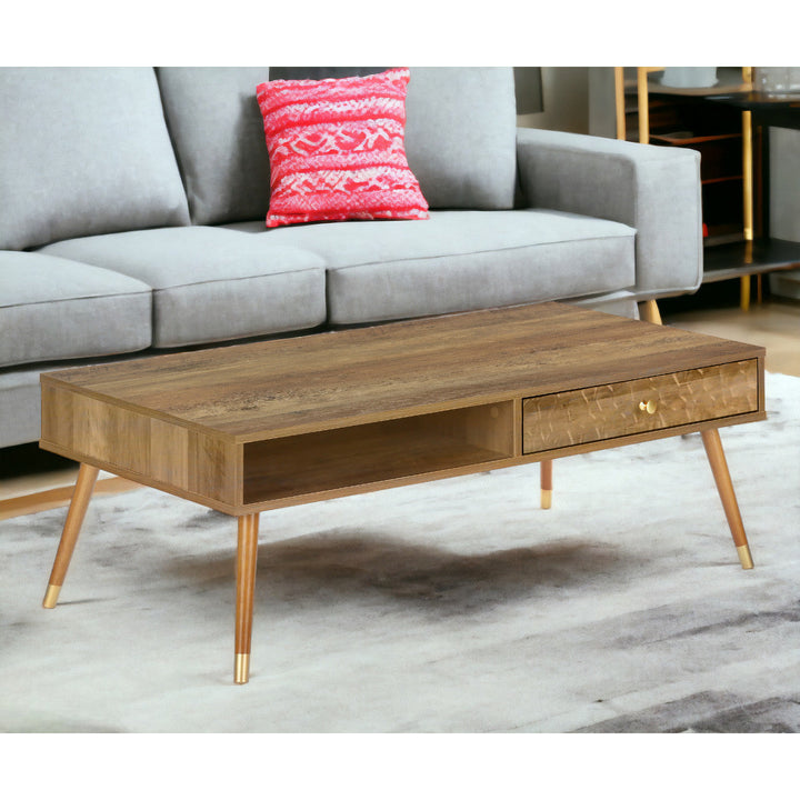 44" Walnut Rectangular Coffee Table With Drawer And Shelf Image 10