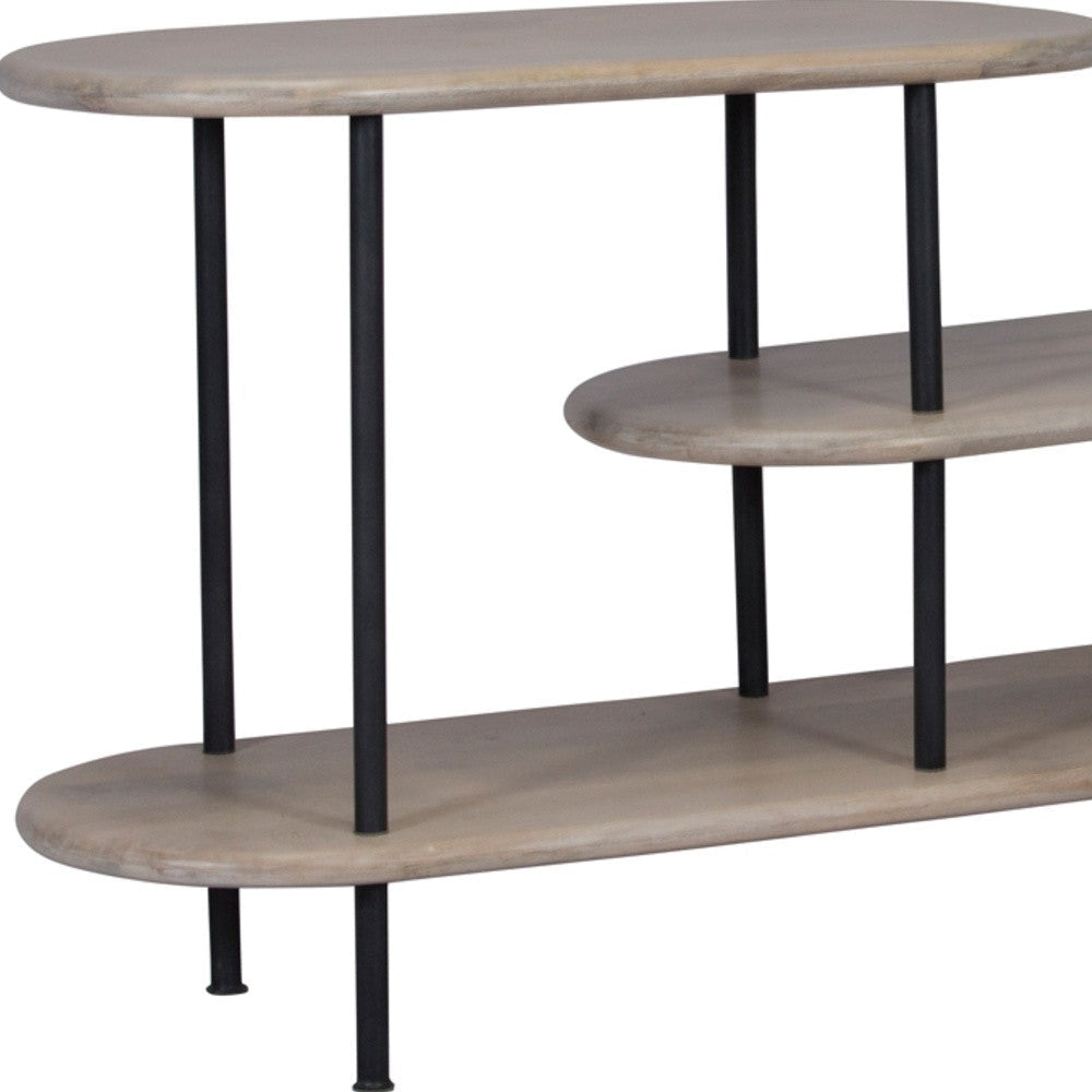 31" White and Gray Iron and Solid Wood Three Tier Bookcase Image 5