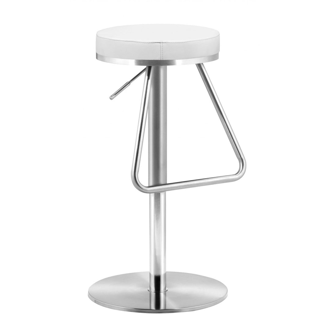 31" White And Silver Steel Swivel Backless Bar Height Bar Chair Image 1