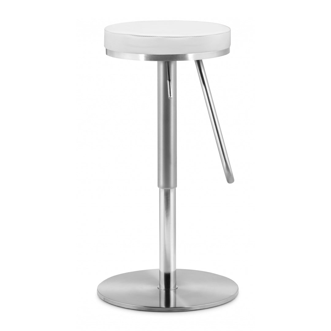 31" White And Silver Steel Swivel Backless Bar Height Bar Chair Image 2