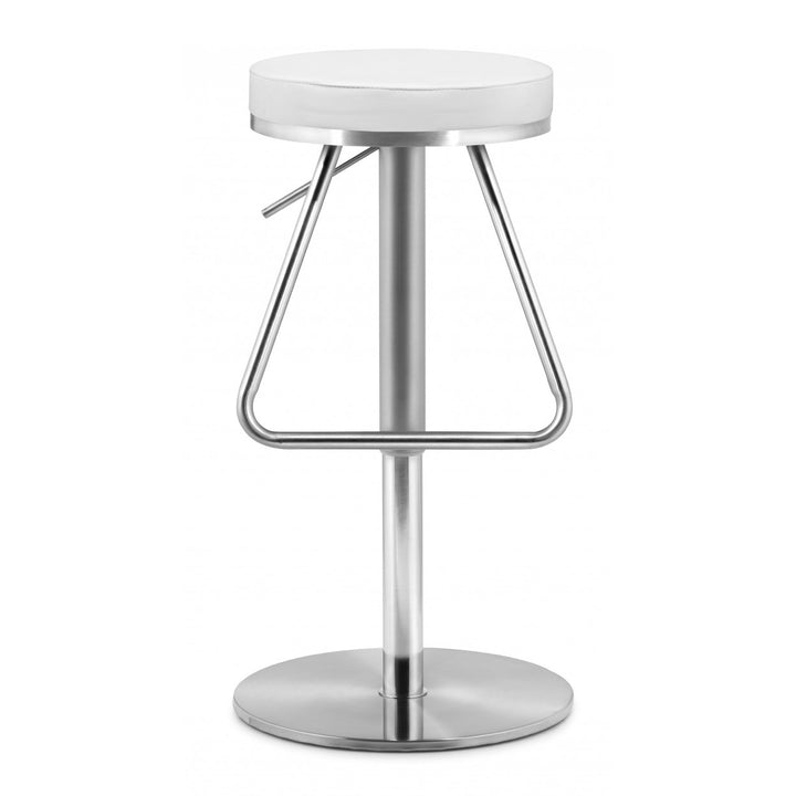 31" White And Silver Steel Swivel Backless Bar Height Bar Chair Image 3