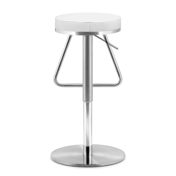 31" White And Silver Steel Swivel Backless Bar Height Bar Chair Image 4