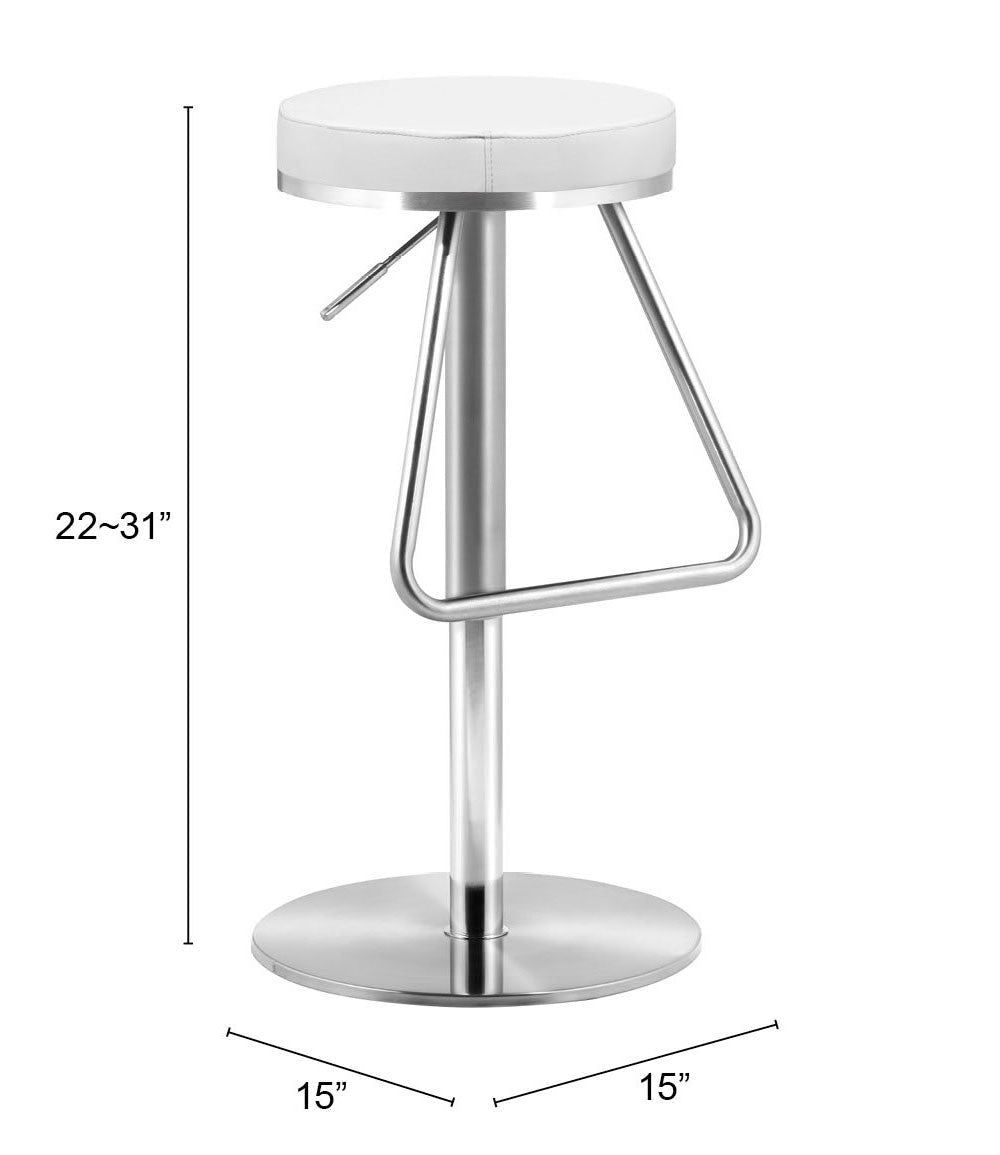 31" White And Silver Steel Swivel Backless Bar Height Bar Chair Image 7