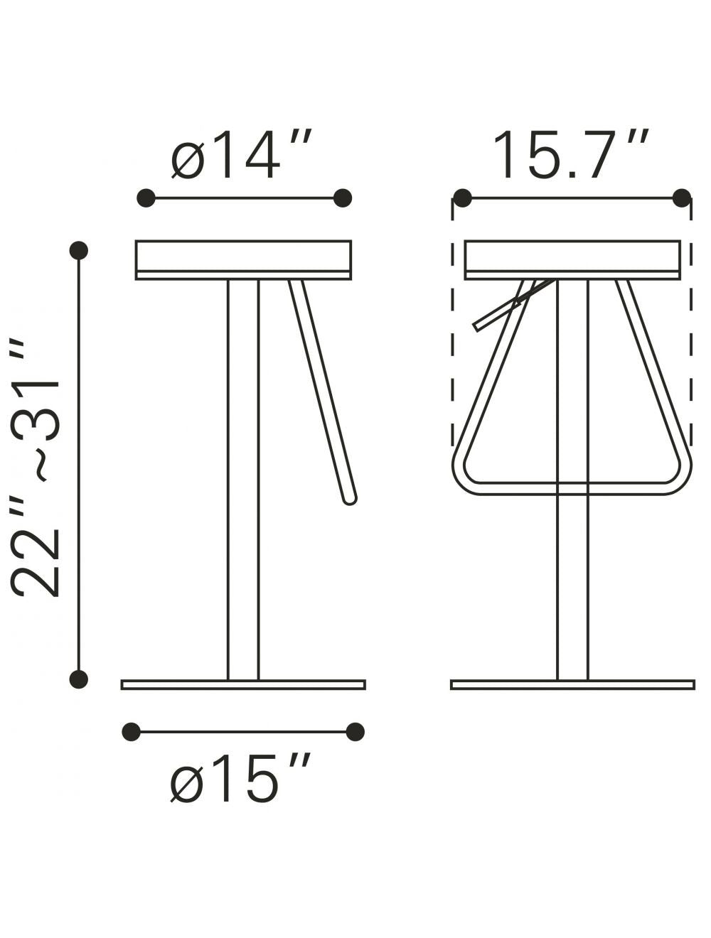 31" White And Silver Steel Swivel Backless Bar Height Bar Chair Image 8