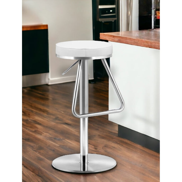 31" White And Silver Steel Swivel Backless Bar Height Bar Chair Image 9