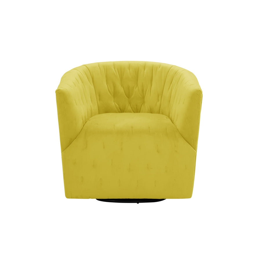 31" Yellow And Black Velvet Tufted Swivel Barrel Chair Image 1