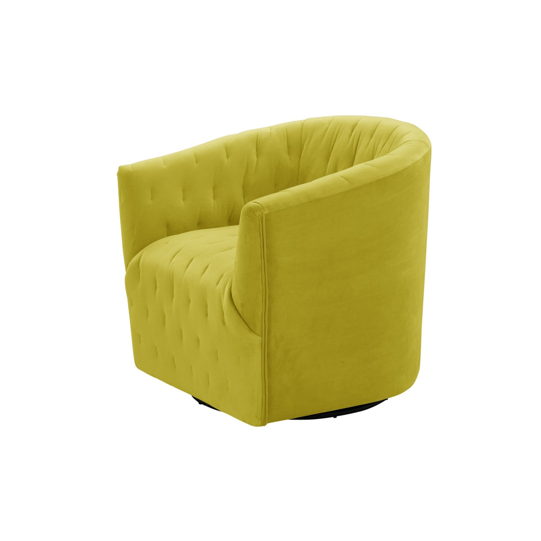 31" Yellow And Black Velvet Tufted Swivel Barrel Chair Image 2