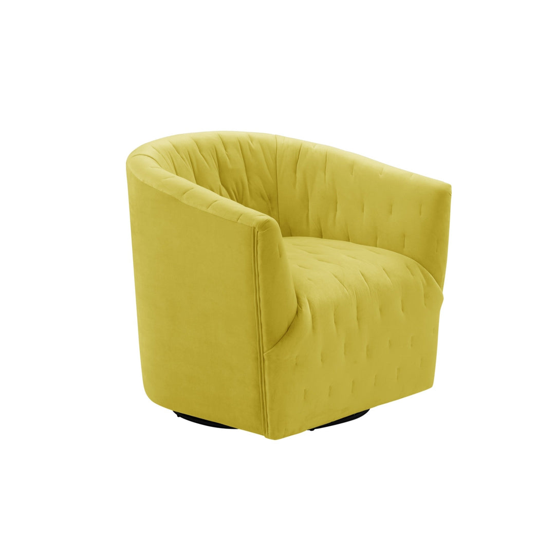 31" Yellow And Black Velvet Tufted Swivel Barrel Chair Image 3