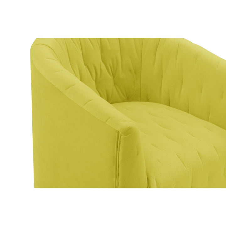 31" Yellow And Black Velvet Tufted Swivel Barrel Chair Image 4