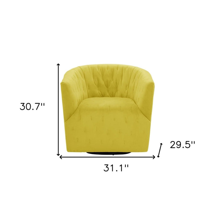 31" Yellow And Black Velvet Tufted Swivel Barrel Chair Image 7