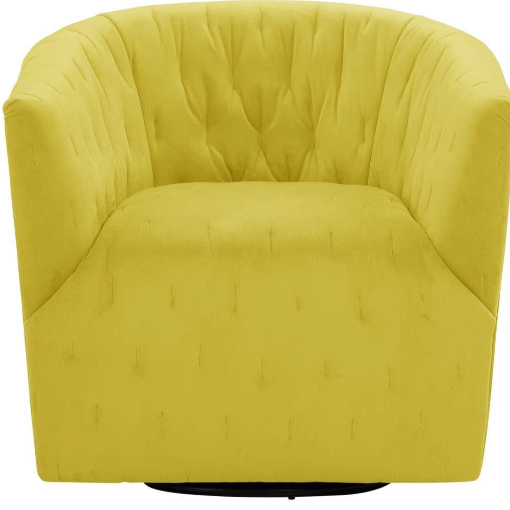 31" Yellow And Black Velvet Tufted Swivel Barrel Chair Image 9