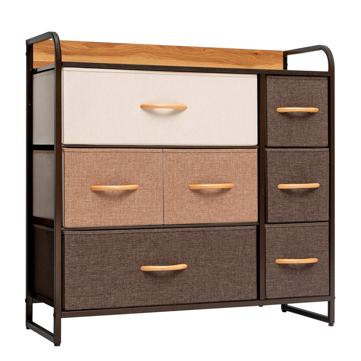 32" Brown Steel and Fabric Seven Drawer Dresser Image 1