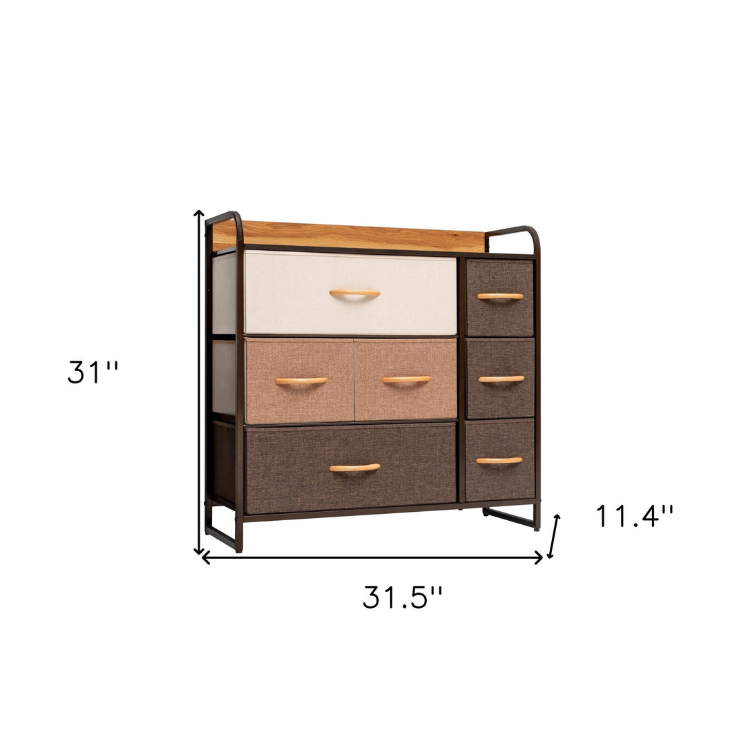 32" Brown Steel and Fabric Seven Drawer Dresser Image 5