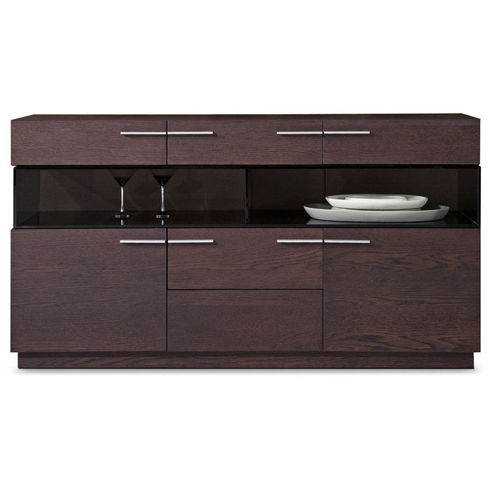 32" Brown Veneer And Glass Buffet Image 1