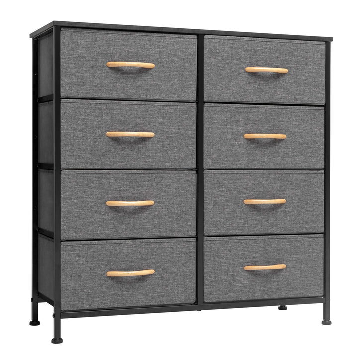 32" Gray and Black Steel and Fabric Eight Drawer Chest Image 1