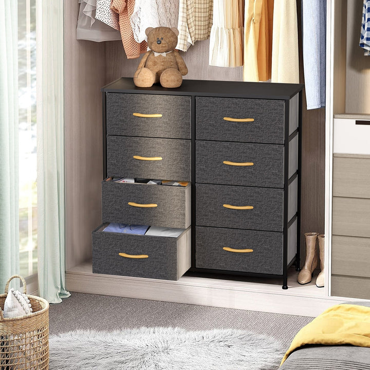 32" Gray and Black Steel and Fabric Eight Drawer Chest Image 3