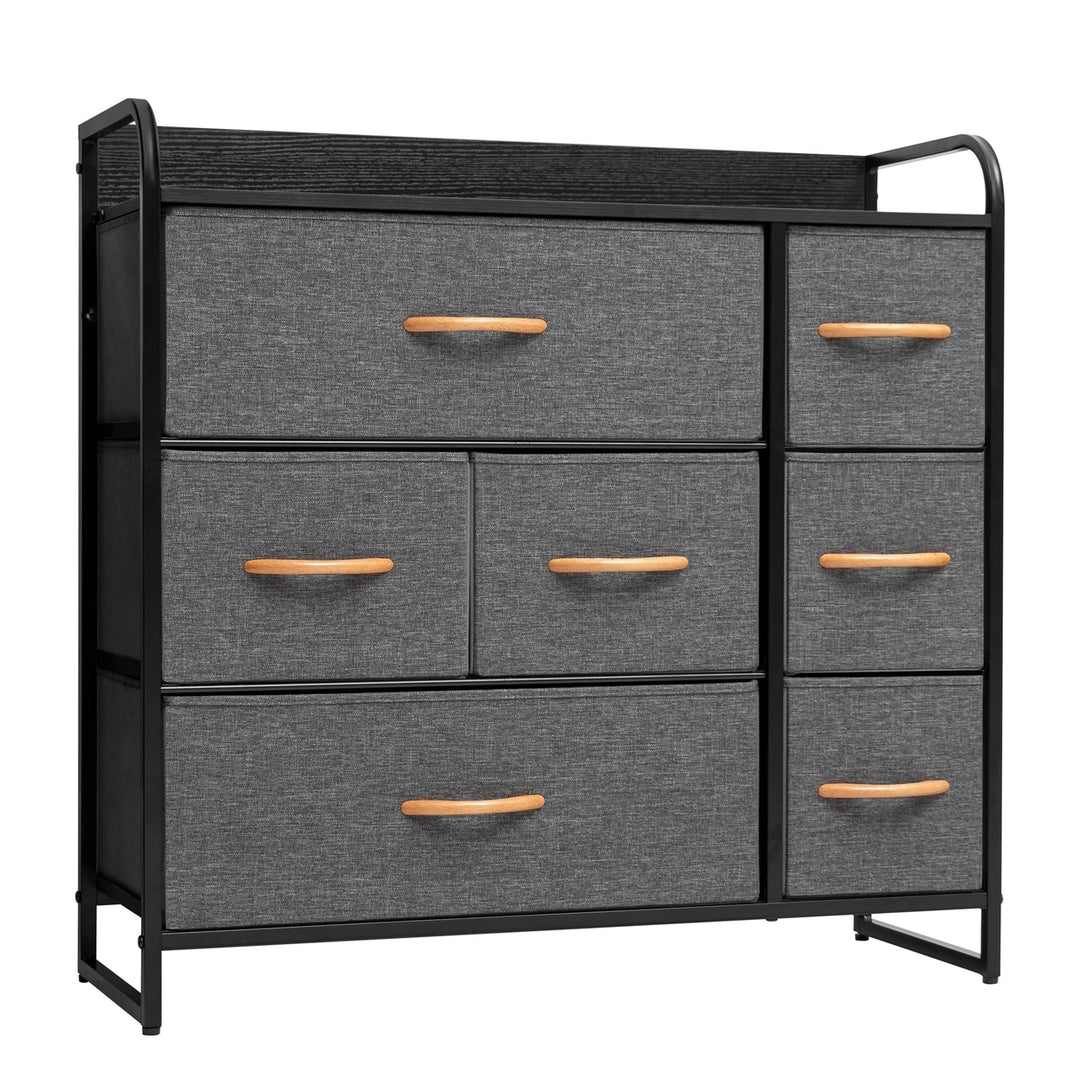 32" Gray and Black Steel and Fabric Seven Drawer Dresser Image 1