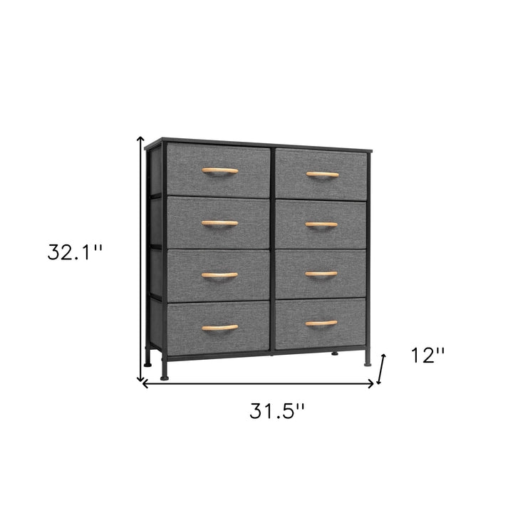 32" Gray and Black Steel and Fabric Eight Drawer Chest Image 5