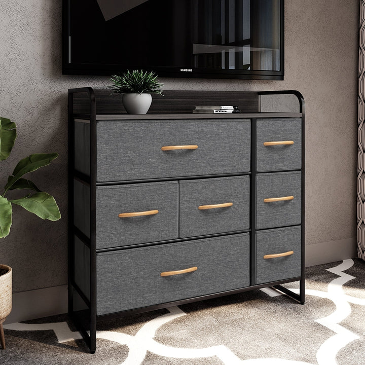 32" Gray and Black Steel and Fabric Seven Drawer Dresser Image 4