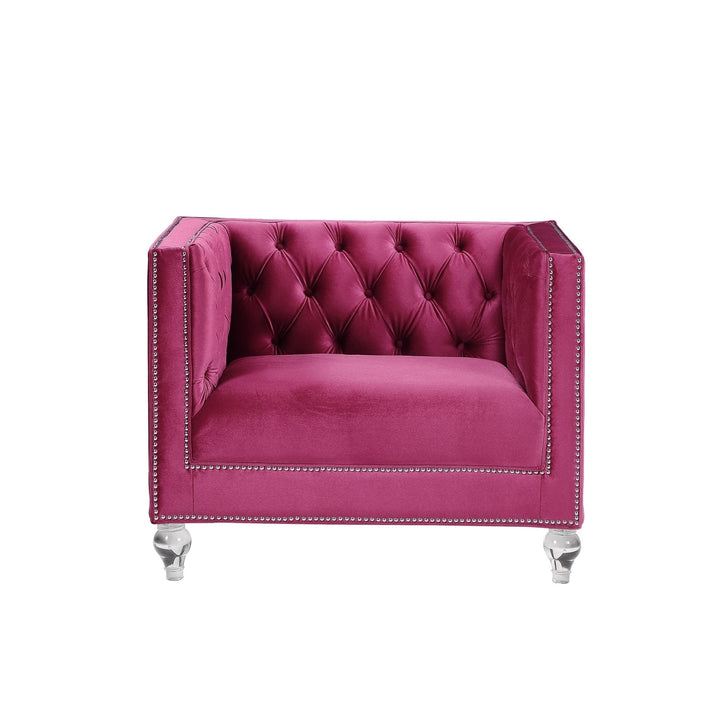 40" Burgundy Velvet And Black Tufted Arm Chair Image 1