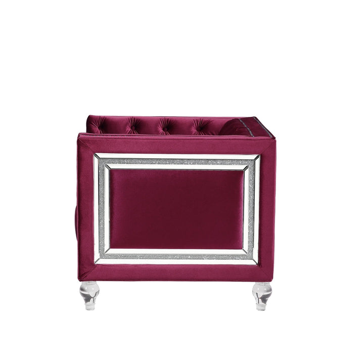 40" Burgundy Velvet And Black Tufted Arm Chair Image 2