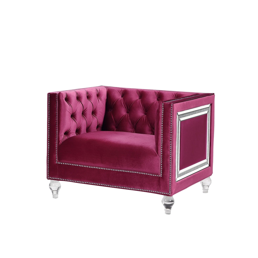 40" Burgundy Velvet And Black Tufted Arm Chair Image 5