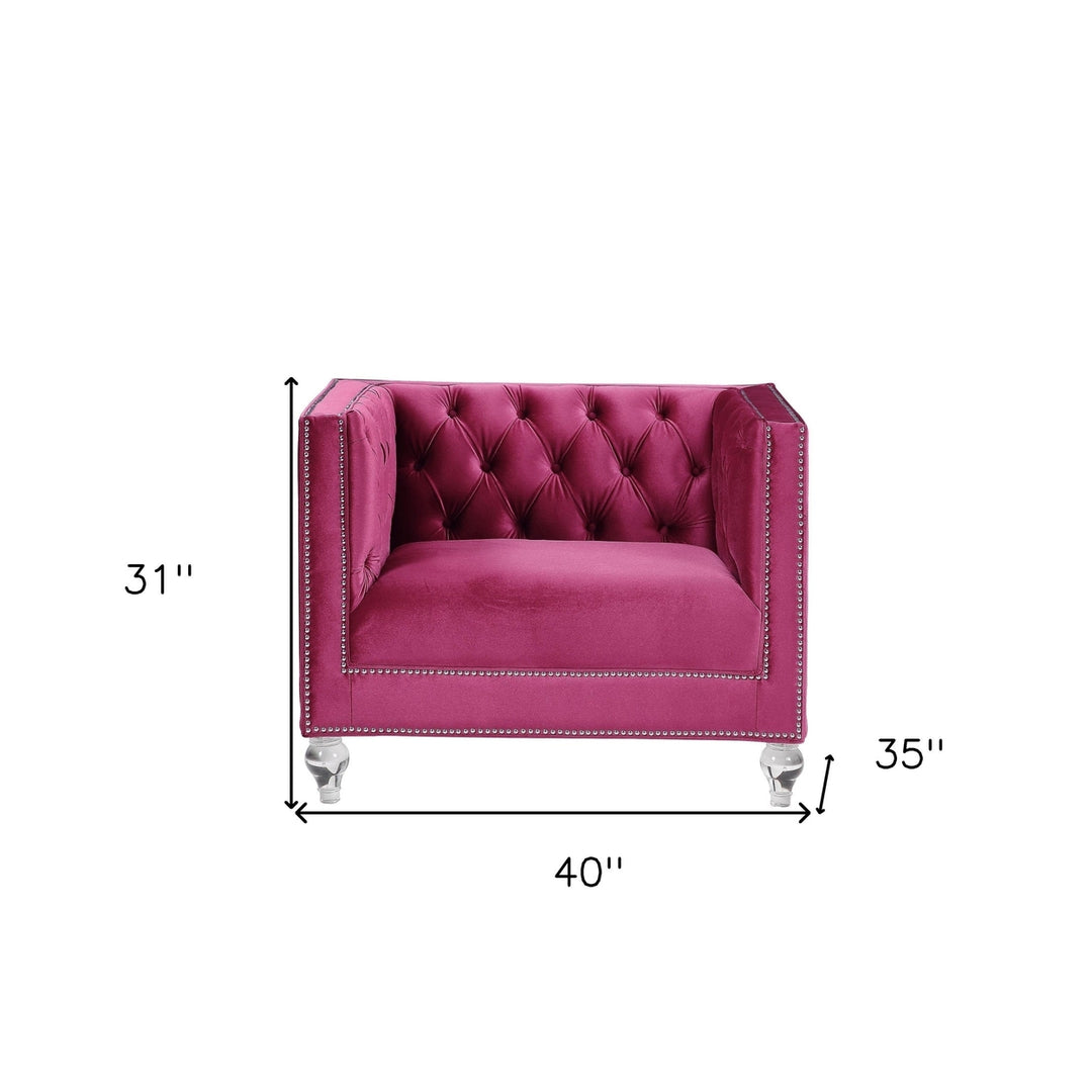 40" Burgundy Velvet And Black Tufted Arm Chair Image 6