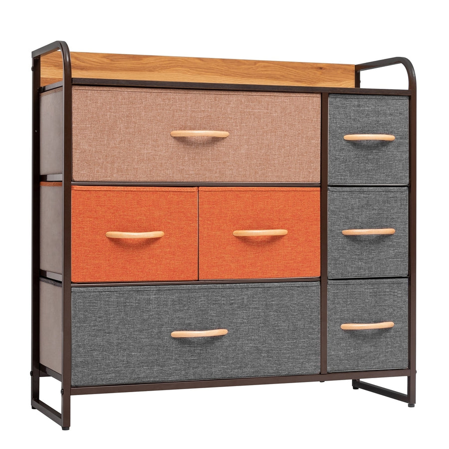 32" Gray Steel and Fabric Seven Drawer Dresser Image 1