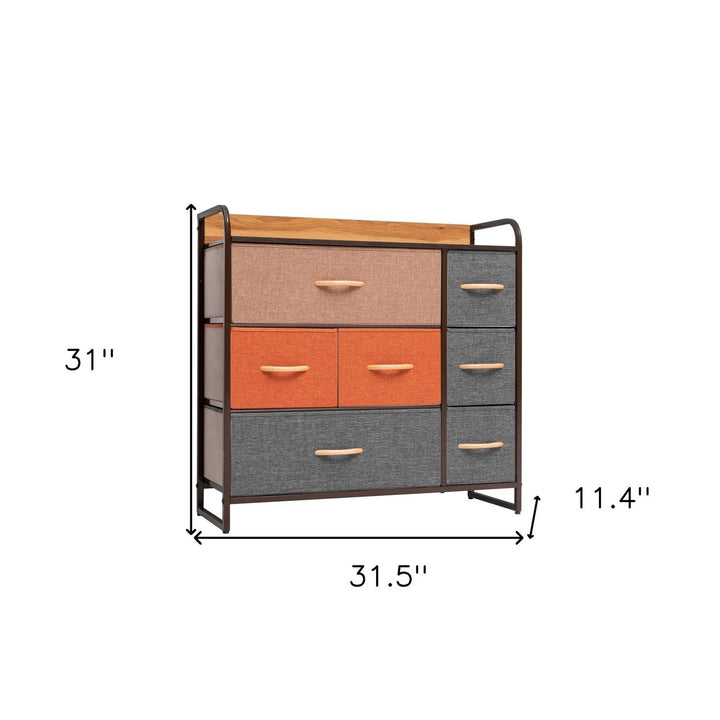 32" Gray Steel and Fabric Seven Drawer Dresser Image 4