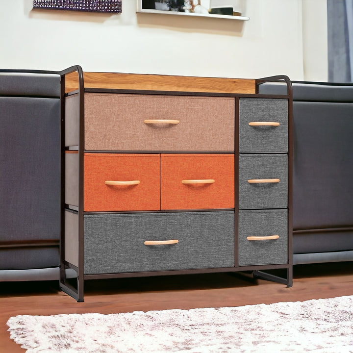 32" Gray Steel and Fabric Seven Drawer Dresser Image 5