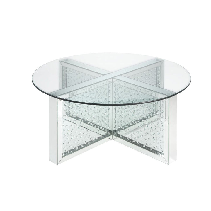 40" Clear And Silver Glass Round Mirrored Coffee Table Image 1