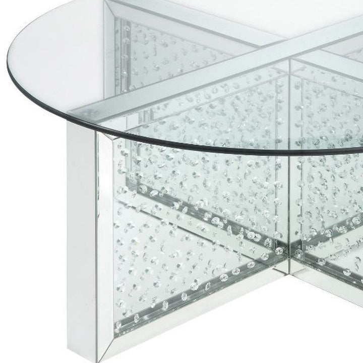 40" Clear And Silver Glass Round Mirrored Coffee Table Image 4