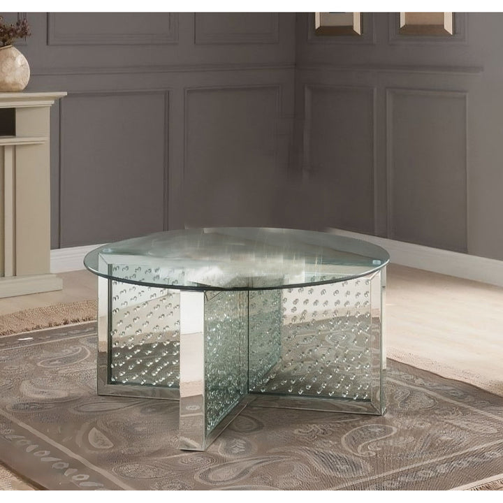 40" Clear And Silver Glass Round Mirrored Coffee Table Image 7