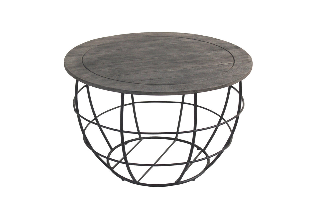 32" Gray Wash Solid Wood and Cast Iron Round Distressed Coffee Table Image 1