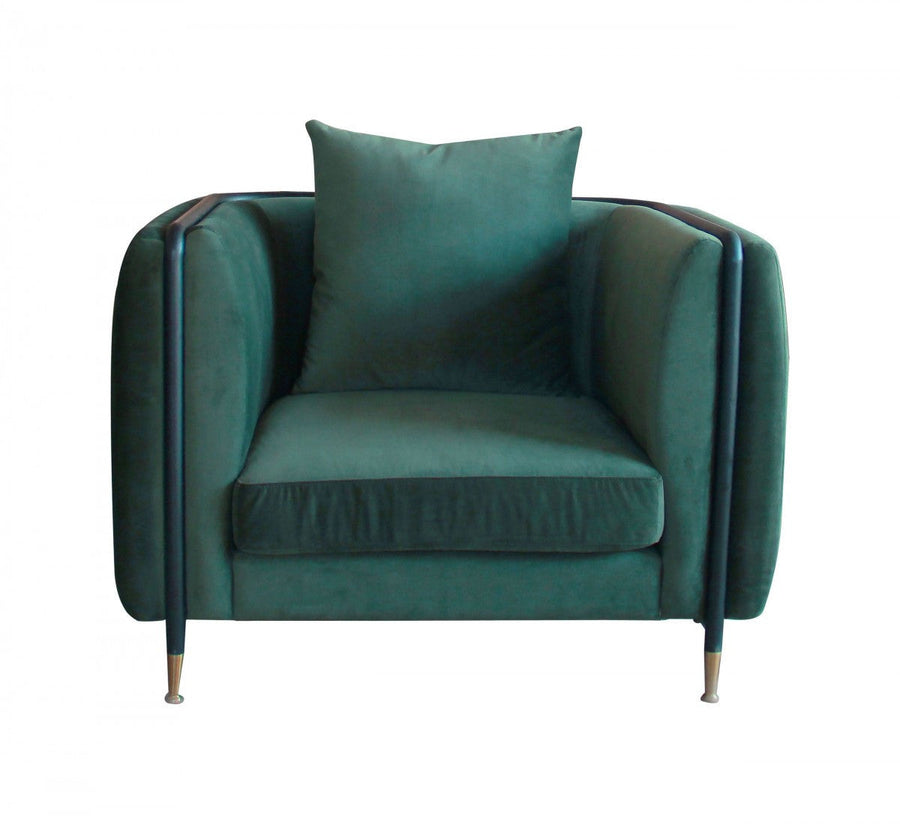 32" Green Velvet And Black Solid Color Arm Chair Image 1