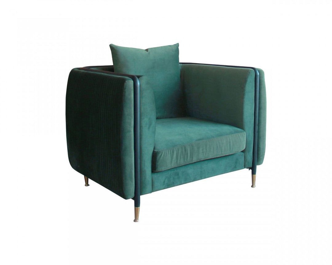 32" Green Velvet And Black Solid Color Arm Chair Image 2