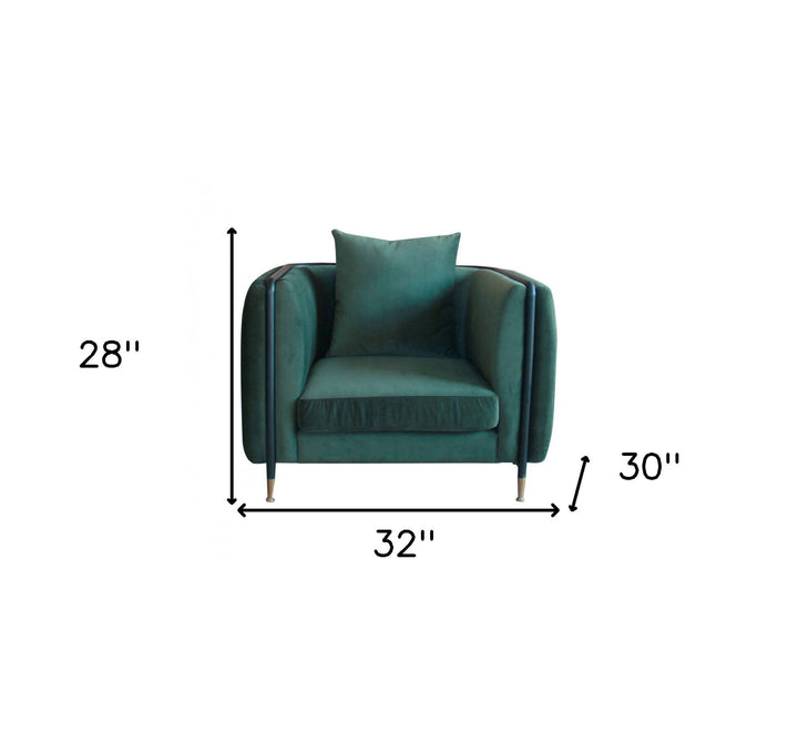 32" Green Velvet And Black Solid Color Arm Chair Image 3