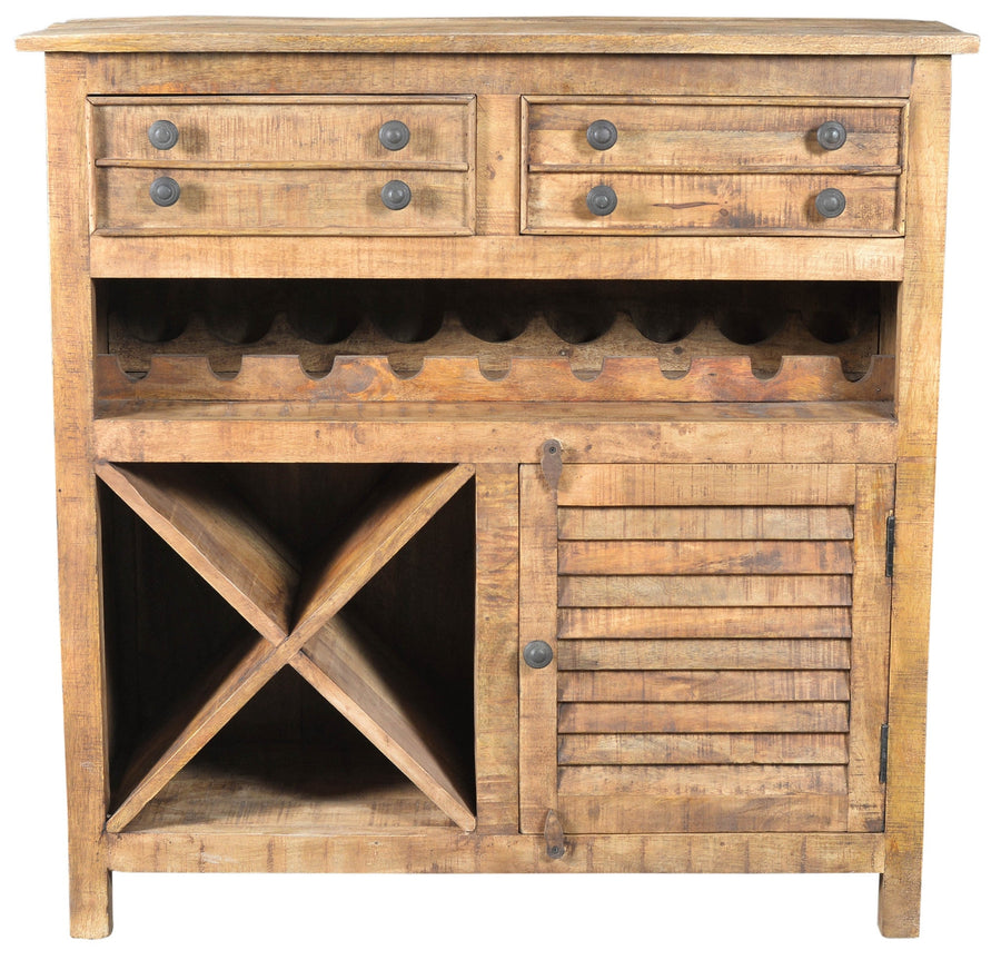 40" Rustic Natural Solid Wood 2 Door Wine Bar Cabinet Image 1