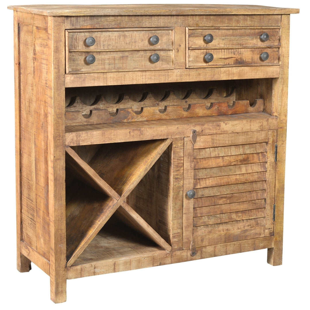 40" Rustic Natural Solid Wood 2 Door Wine Bar Cabinet Image 3