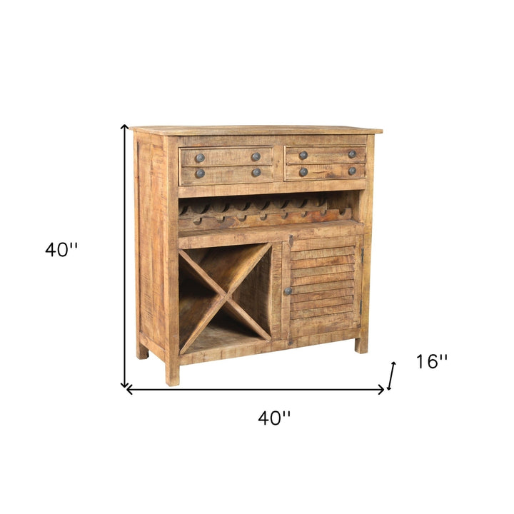 40" Rustic Natural Solid Wood 2 Door Wine Bar Cabinet Image 6