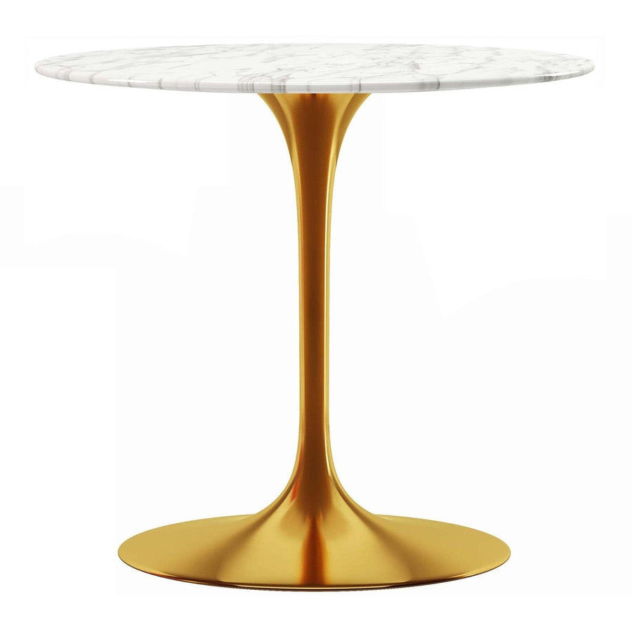 32" White And Gold Marble And Metal Dining Image 1