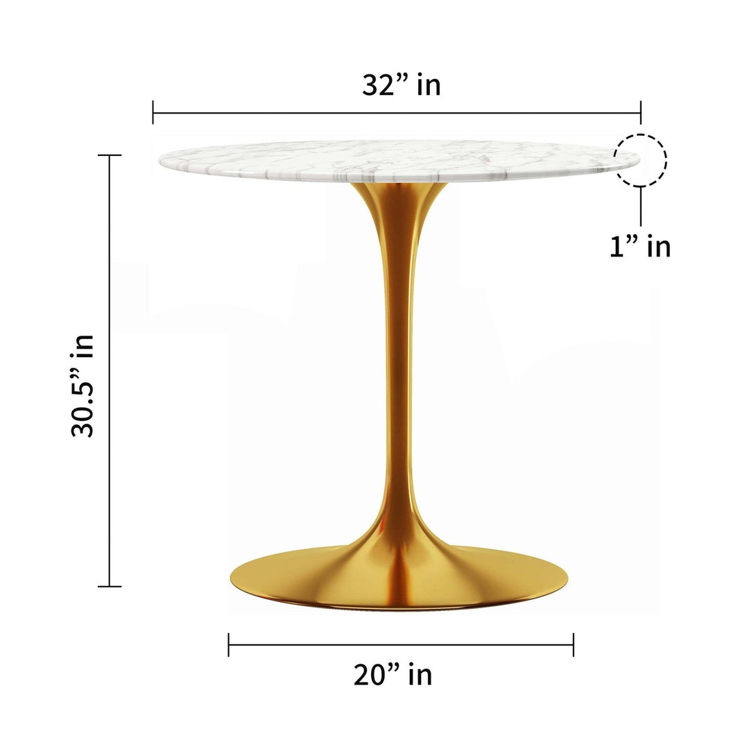 32" White And Gold Marble And Metal Dining Image 4