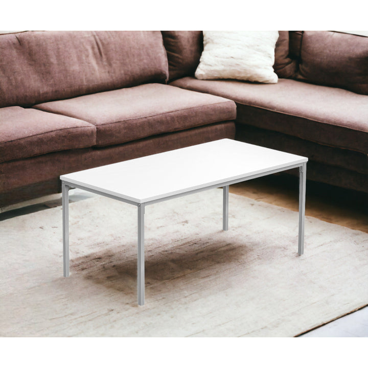 40" White And Silver Rectangular Coffee Table Image 6