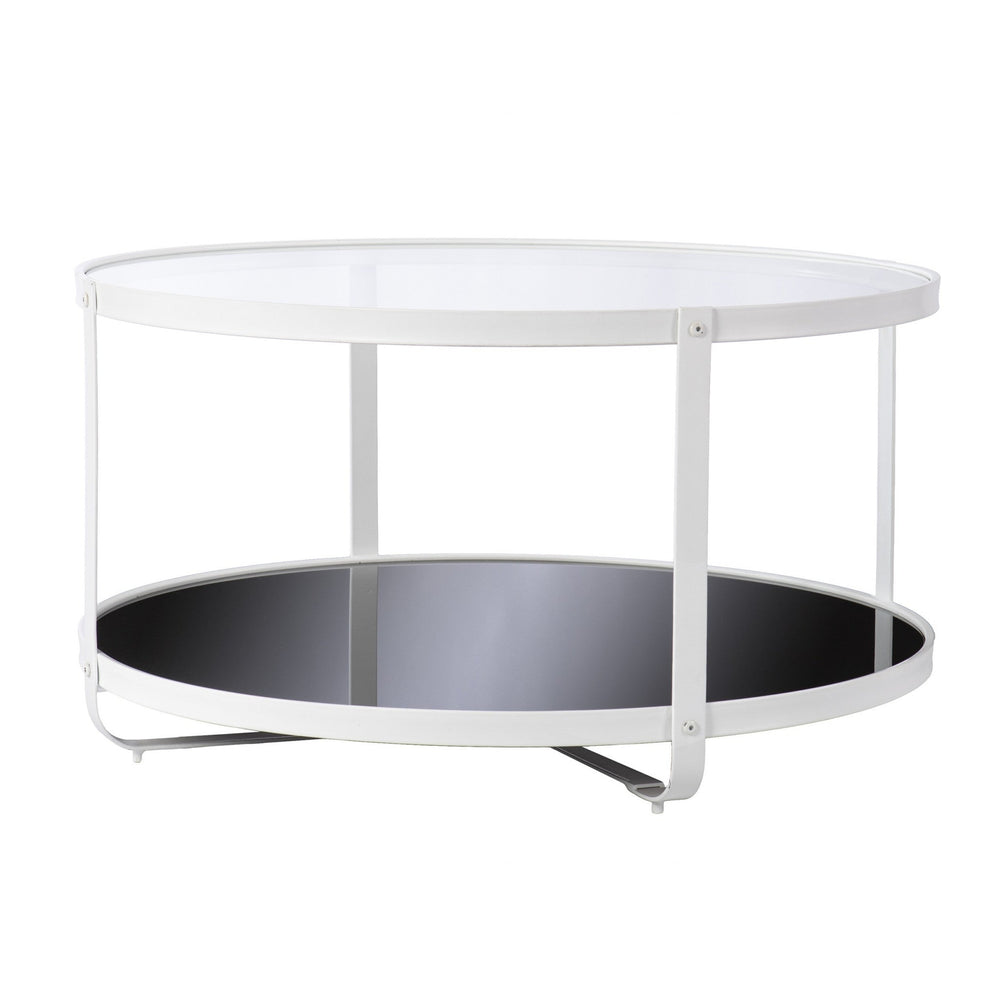 32" White Glass And Metal Two Tier Round Coffee Table Image 2