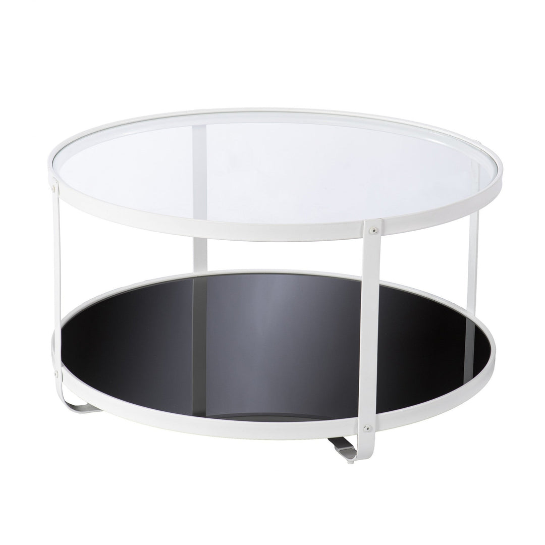 32" White Glass And Metal Two Tier Round Coffee Table Image 3