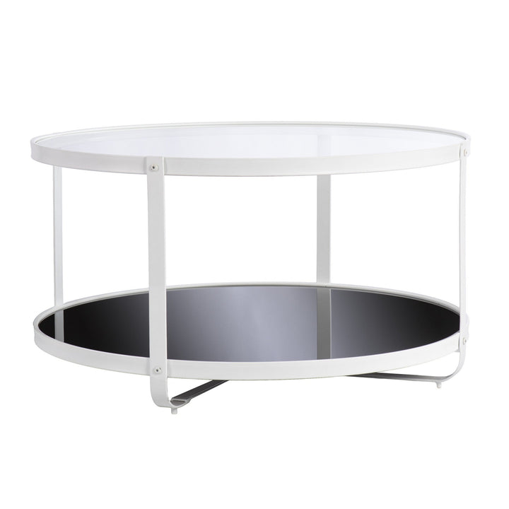 32" White Glass And Metal Two Tier Round Coffee Table Image 4