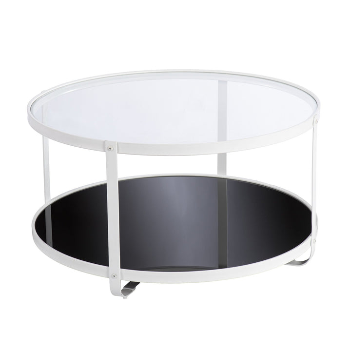 32" White Glass And Metal Two Tier Round Coffee Table Image 5