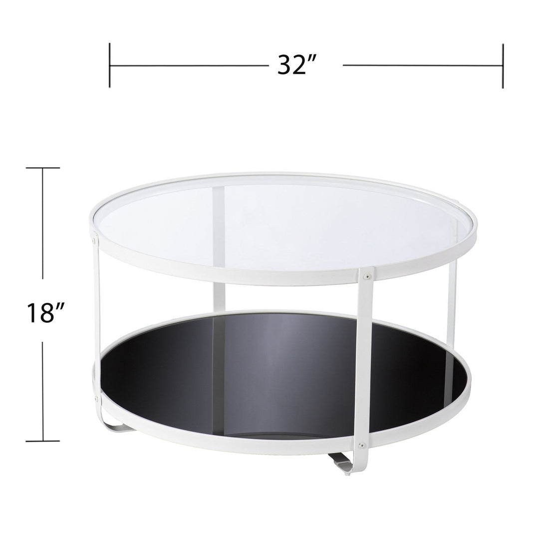 32" White Glass And Metal Two Tier Round Coffee Table Image 6