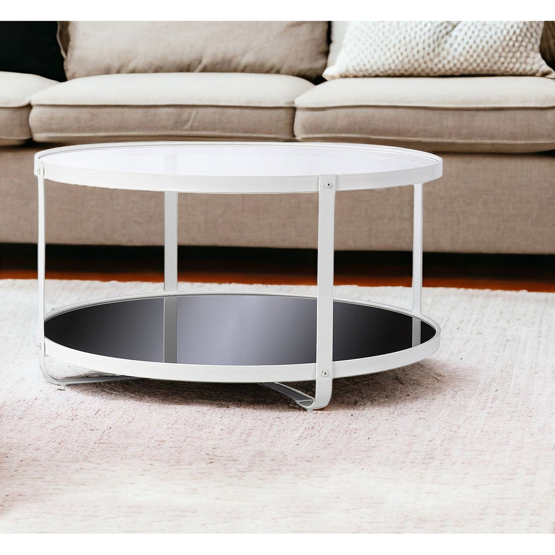 32" White Glass And Metal Two Tier Round Coffee Table Image 7